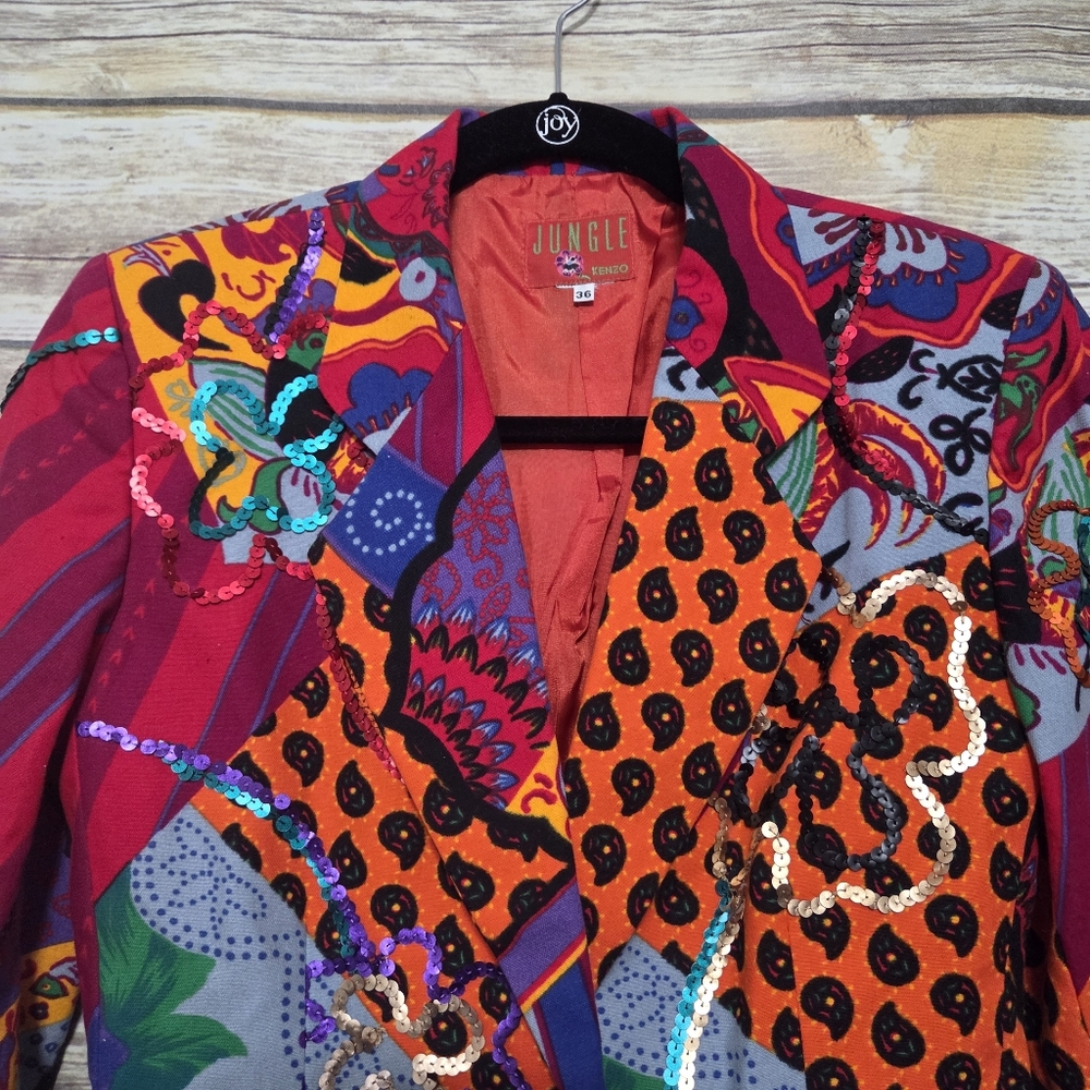 Vintage Kenzo Jungle Patchwork Sequin Embellished… - image 4
